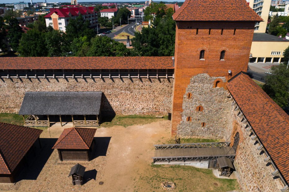 Bird's-eye view of the medieval Lida castle in Lida. Belarus. Castles of Europe