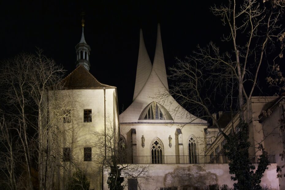 Emauzy monastery at night