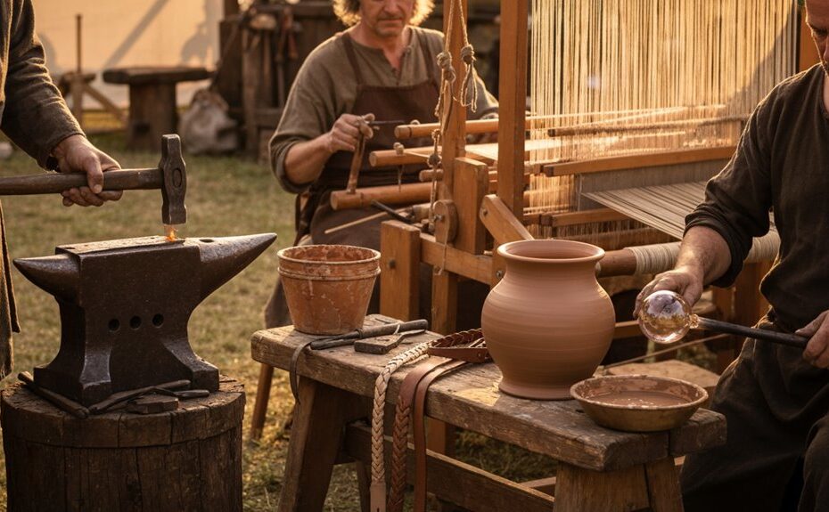 Mittelalterliche Handwerkermarkt-Vorführungen
